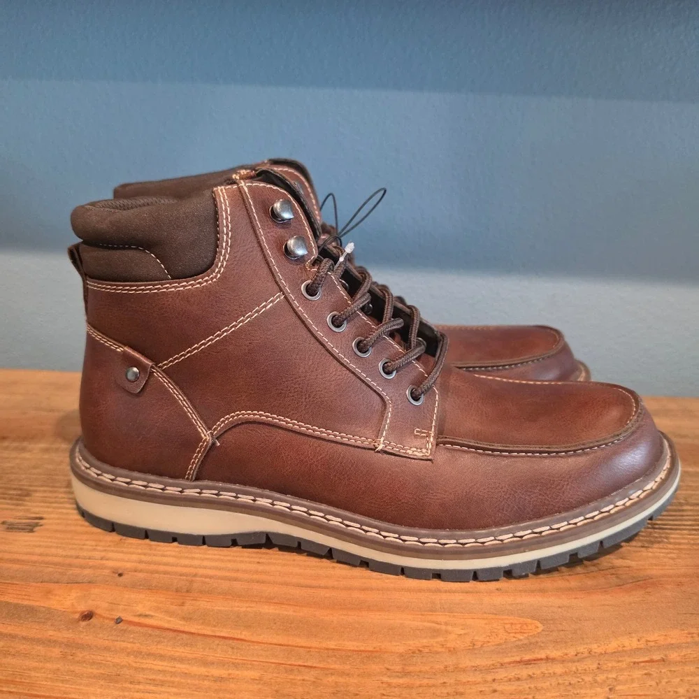Magellan Outdoors Mens Boots Brown Moc Toe Lace Up Casual Work Ankle 10D